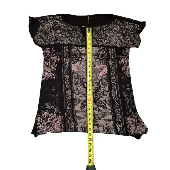 Skinny Minnie Black & Tan Shirt with Metal Embellishment Size L Large - Picture 4 of 5